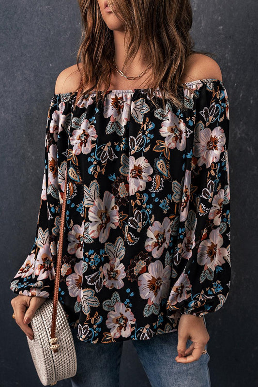 Floral Off-Shoulder Balloon Sleeve Blouse BLUE ZONE PLANET