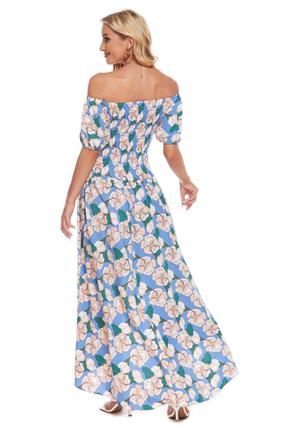 Floral Off-Shoulder Slit Maxi Dress BLUE ZONE PLANET