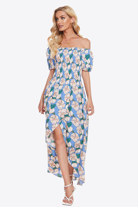 Floral Off-Shoulder Slit Maxi Dress BLUE ZONE PLANET