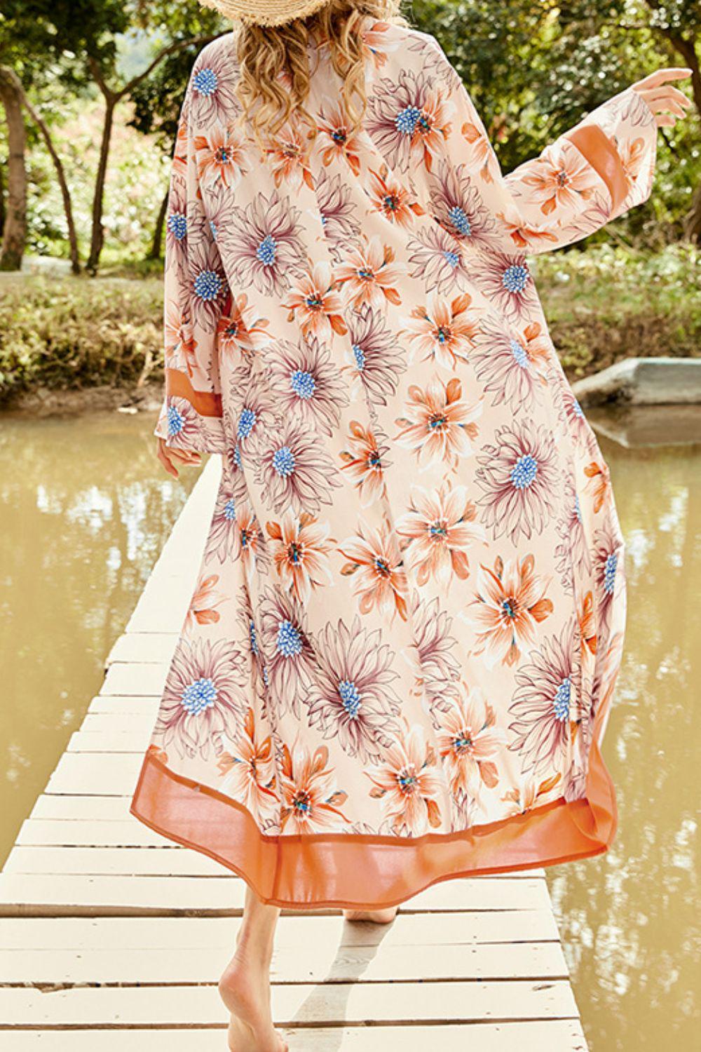 Floral Open Front Duster Cover Up BLUE ZONE PLANET