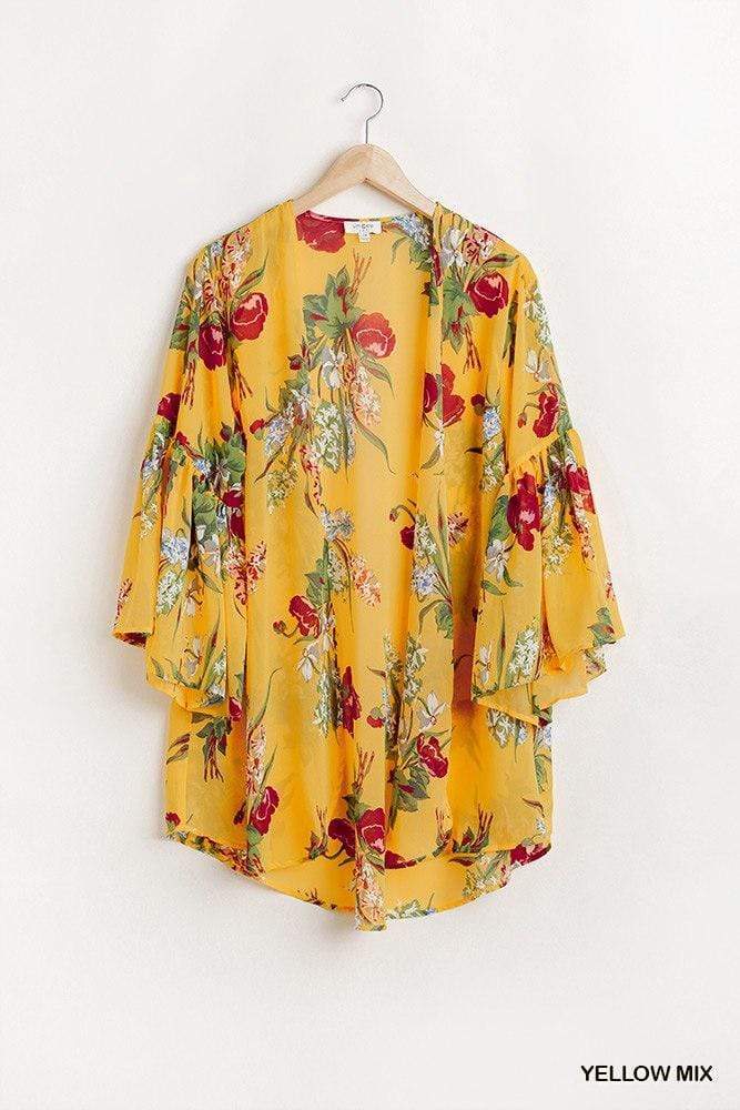 Floral Print Open Front Kimono With Flowy Sleeves-TOPS / DRESSES-[Adult]-[Female]-S/M-Blue Zone Planet