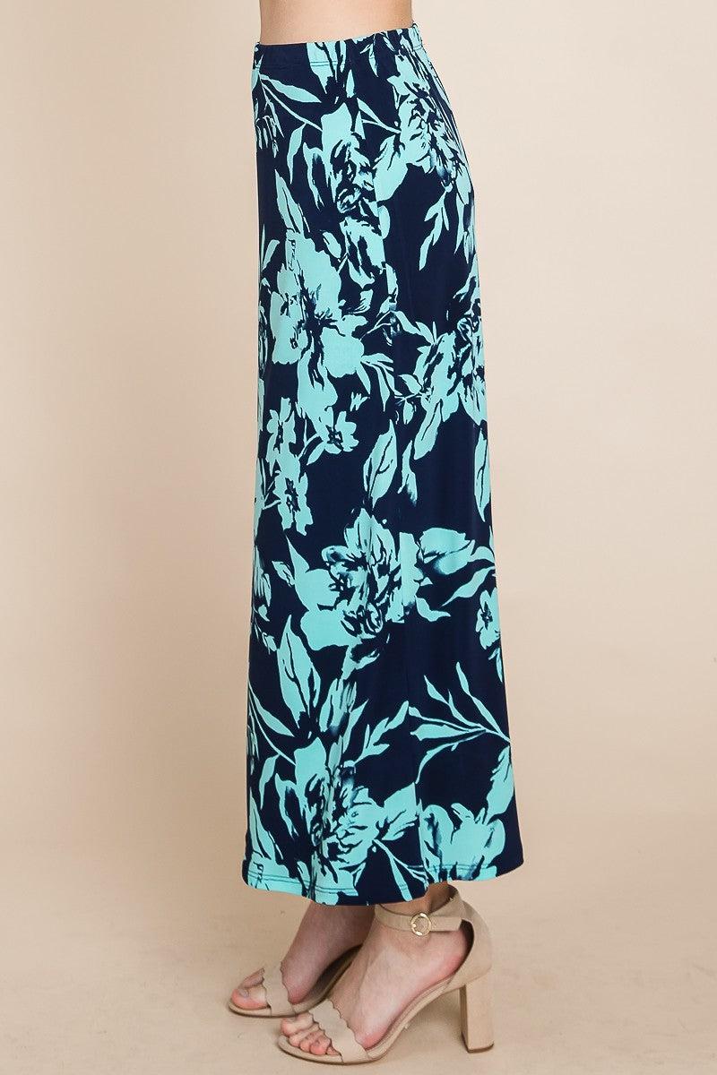 Floral Printed Maxi Skirt With Elastic Waistband Blue Zone Planet