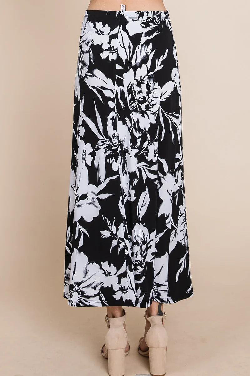 Floral Printed Maxi Skirt With Elastic Waistband Blue Zone Planet