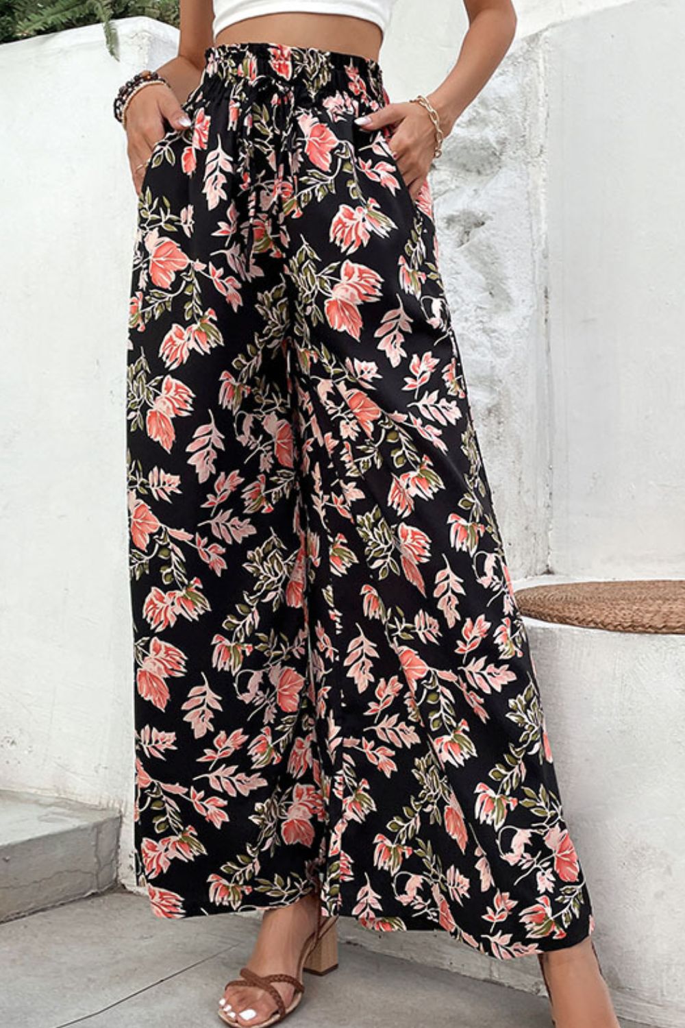 Floral Pull-On Wide Leg Pants BLUE ZONE PLANET