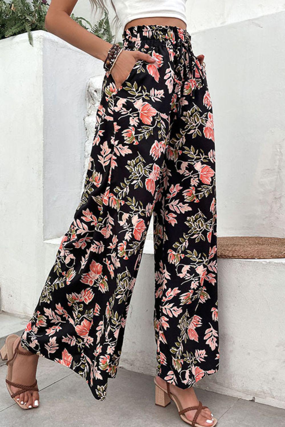 Floral Pull-On Wide Leg Pants BLUE ZONE PLANET