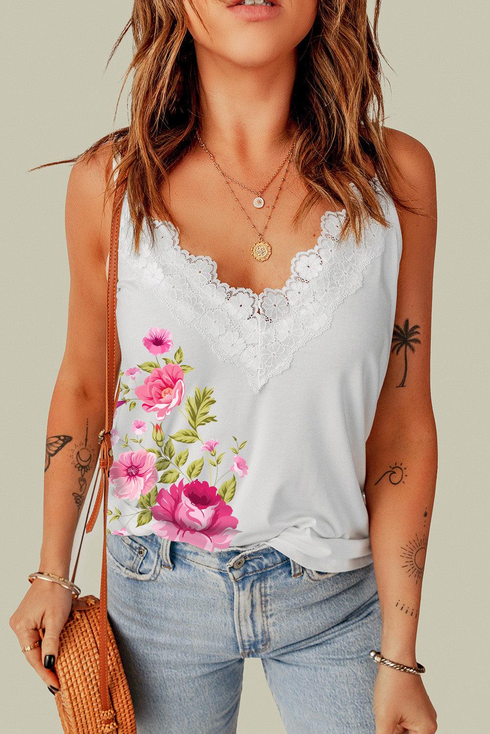 Floral Scalloped Lace Detail Cami BLUE ZONE PLANET