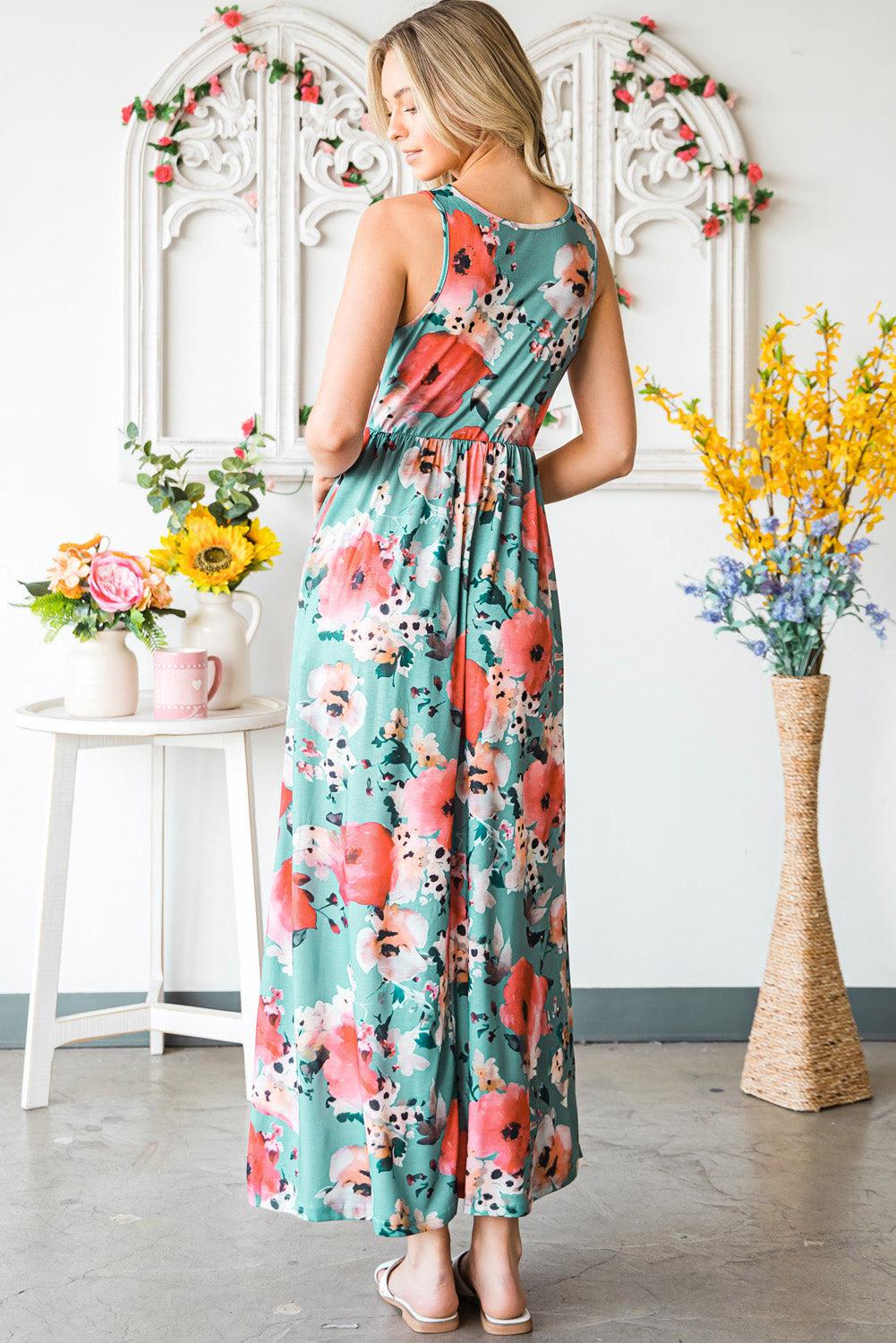 Floral Sleeveless Maxi Dress with Pockets BLUE ZONE PLANET