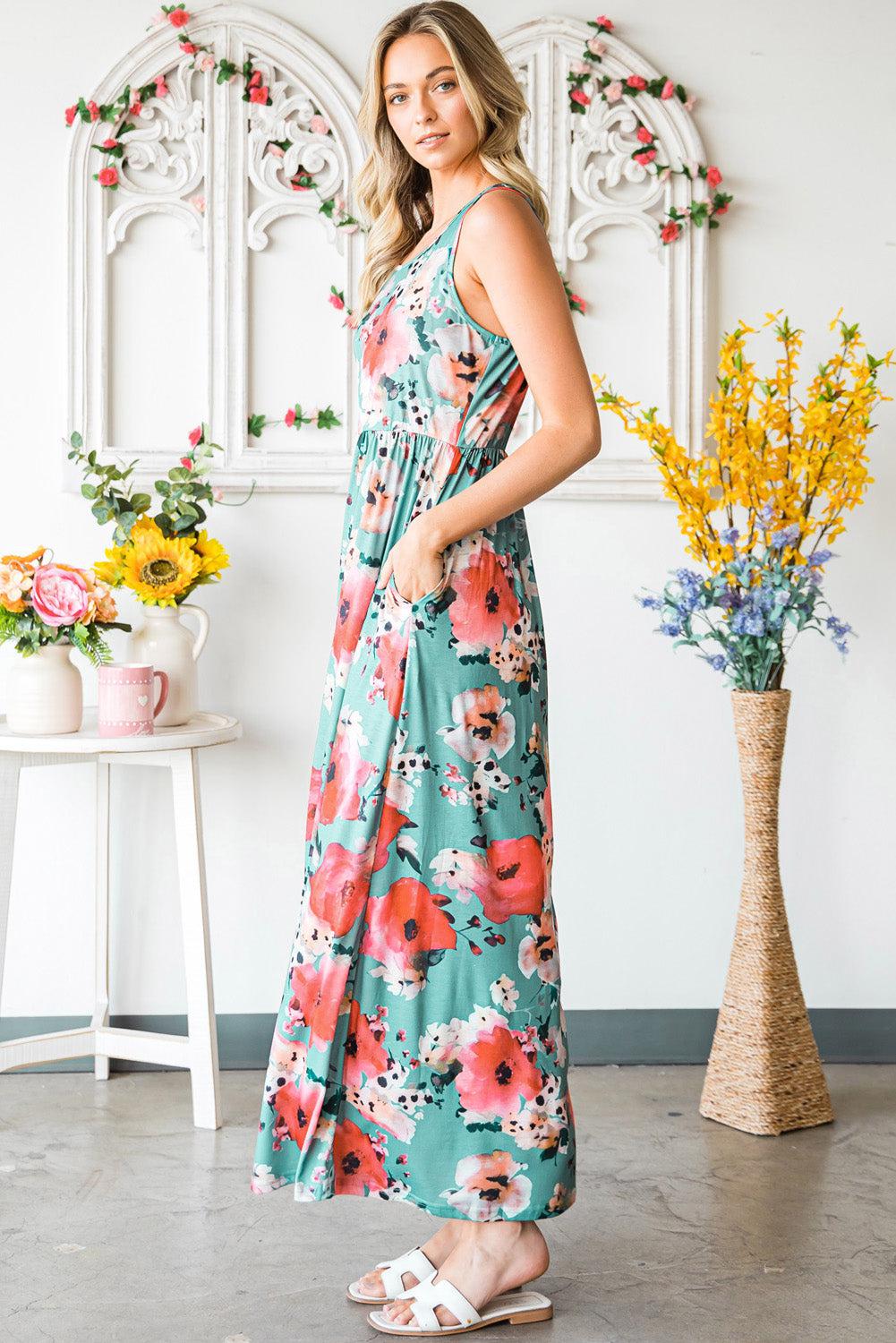 Floral Sleeveless Maxi Dress with Pockets BLUE ZONE PLANET