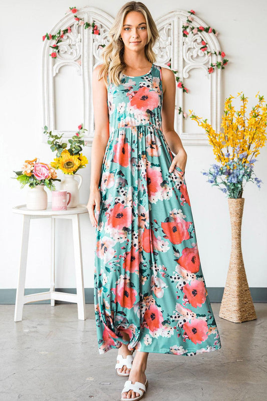Floral Sleeveless Maxi Dress with Pockets BLUE ZONE PLANET