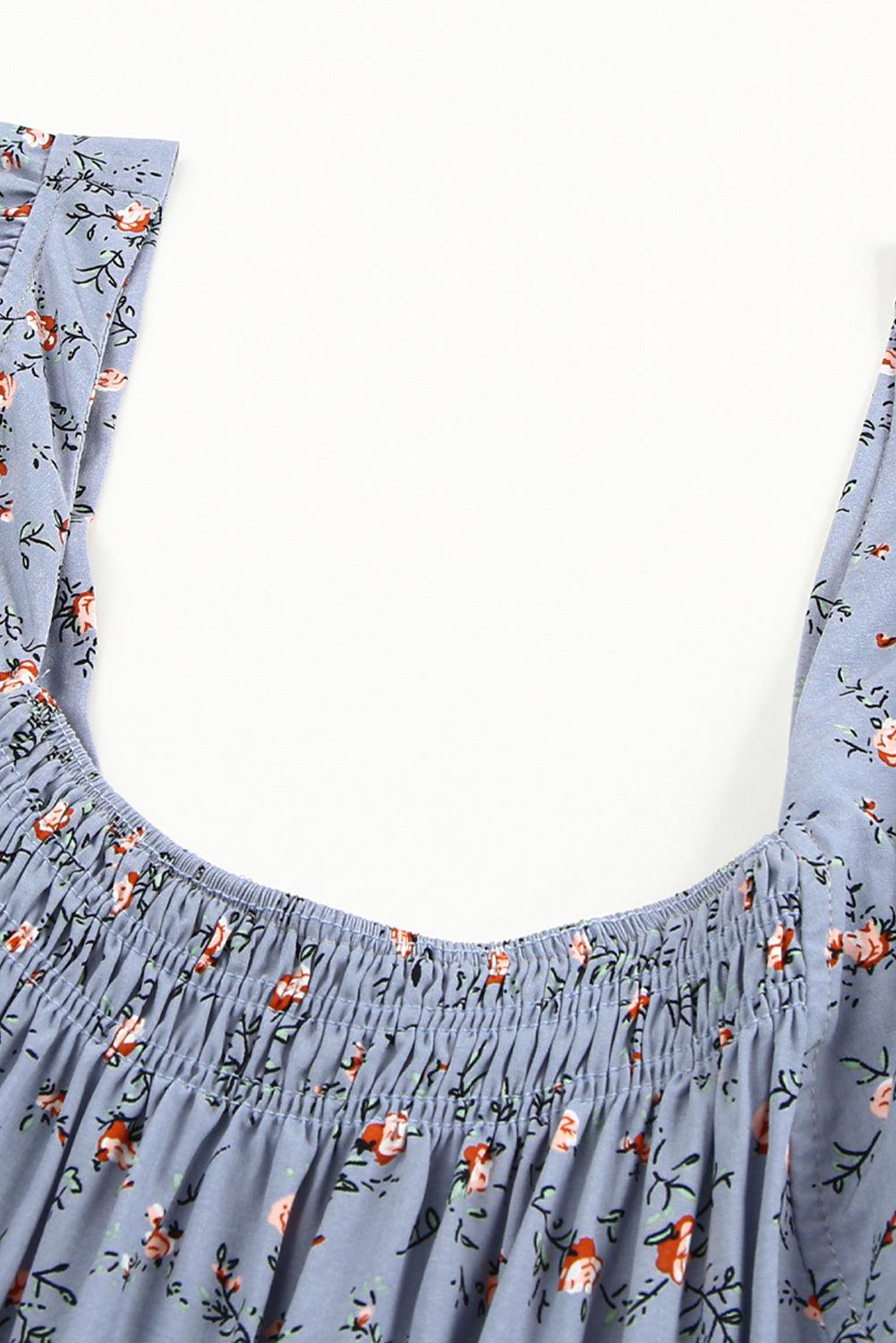 Floral Smocked Square Neck Top BLUE ZONE PLANET