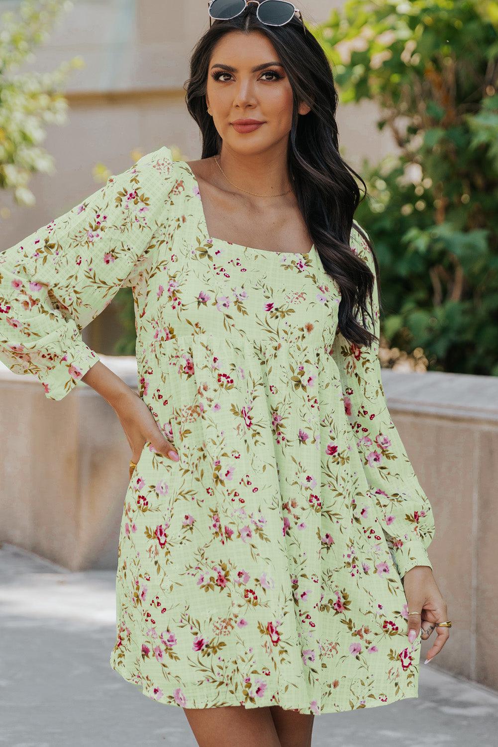 empire waist short dress Blue Planet | Floral Square Neck Empire Waist Mini Dress