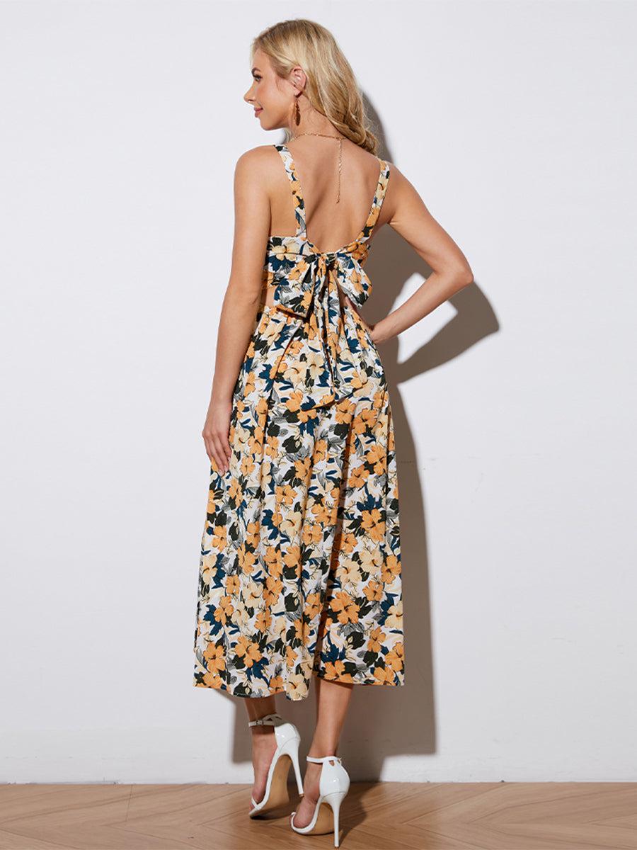 Floral Tie-Back Sleeveless Midi Dress BLUE ZONE PLANET