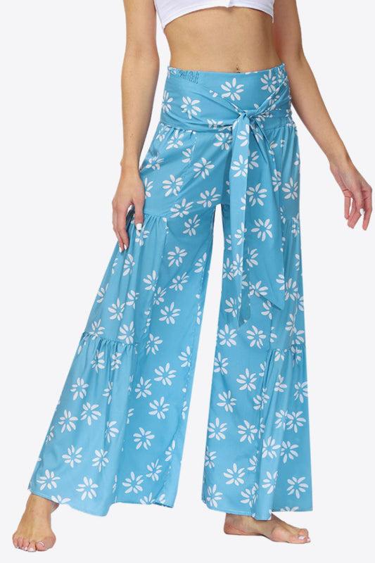 Floral Tie-Waist Tiered Culottes BLUE ZONE PLANET