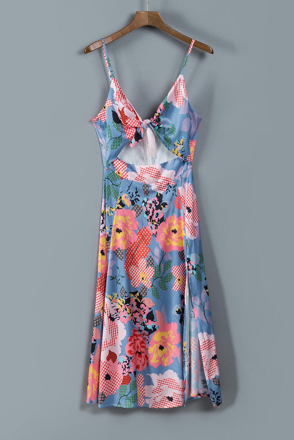 Floral Tied Cutout Split Spaghetti Strap Dress BLUE ZONE PLANET