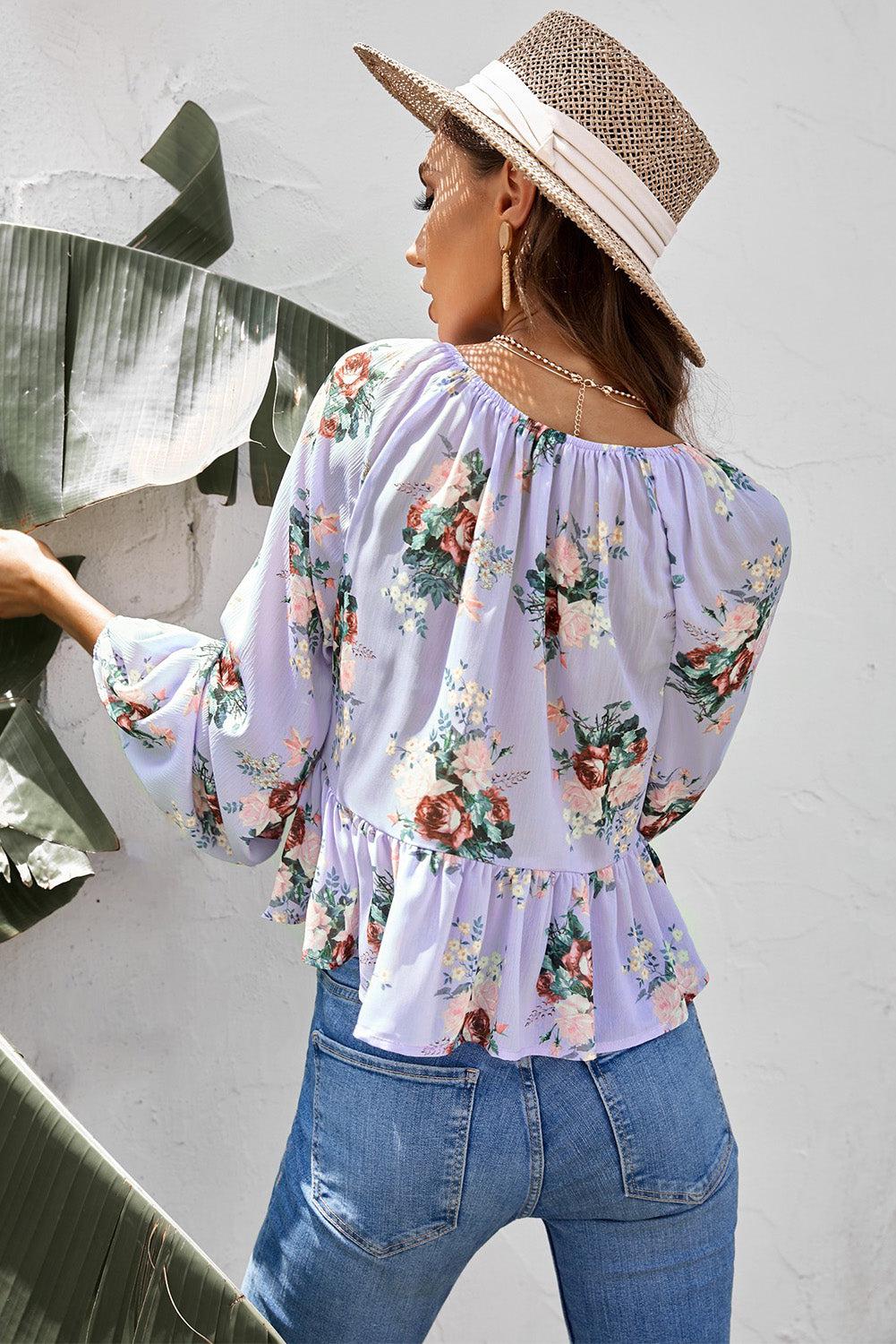 Floral Twisted Peplum Blouse BLUE ZONE PLANET