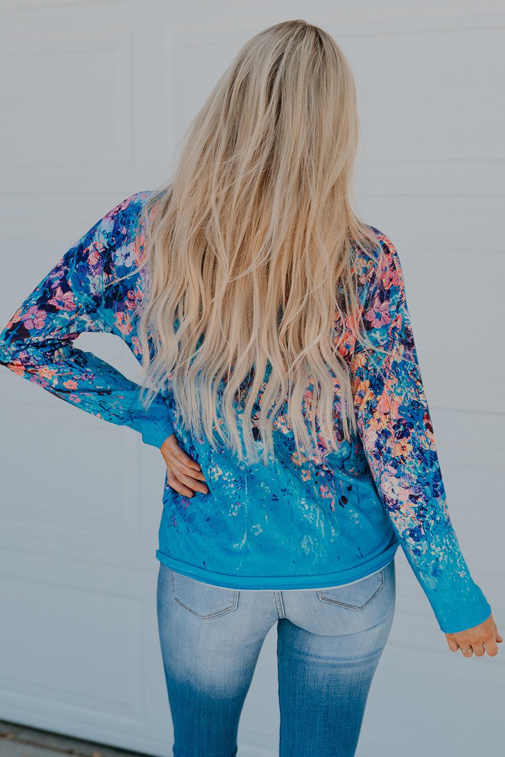 Floral V-Neck Long Sleeve Top BLUE ZONE PLANET