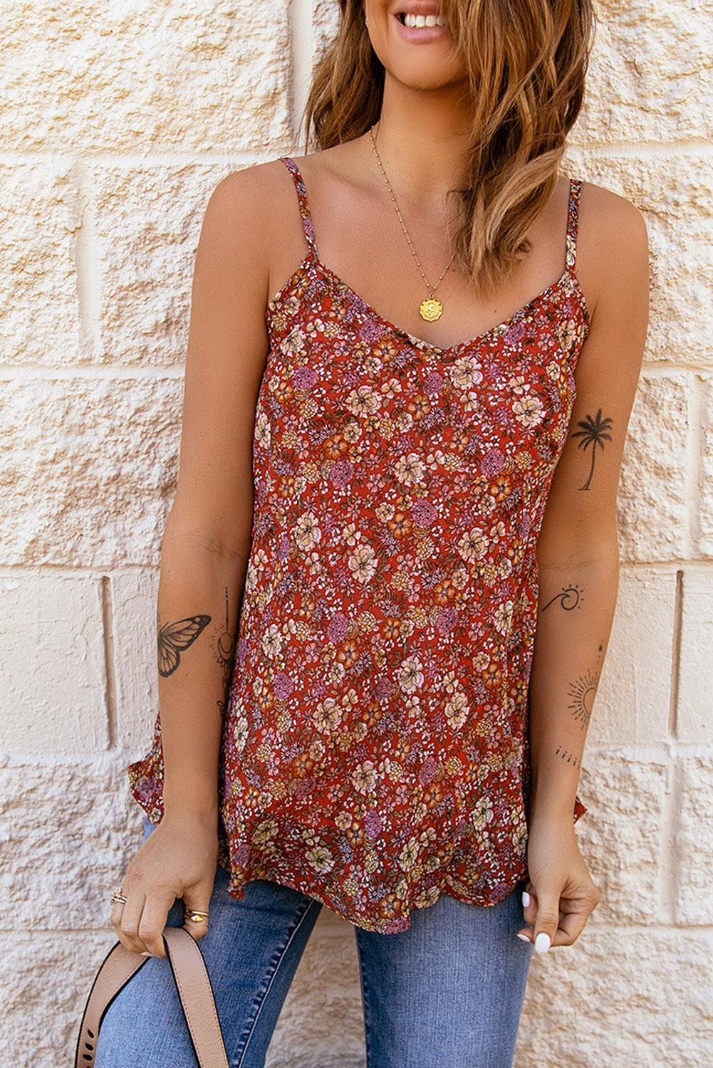 Floral V-Neck Spaghetti Strap Cami BLUE ZONE PLANET