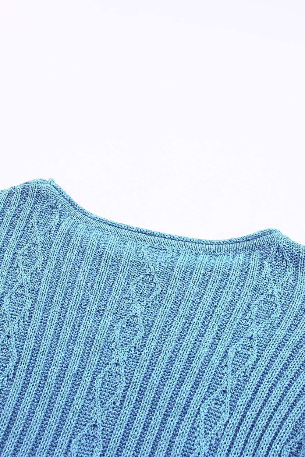 Flutter Sleeve Pompom Detail Knit Top BLUE ZONE PLANET