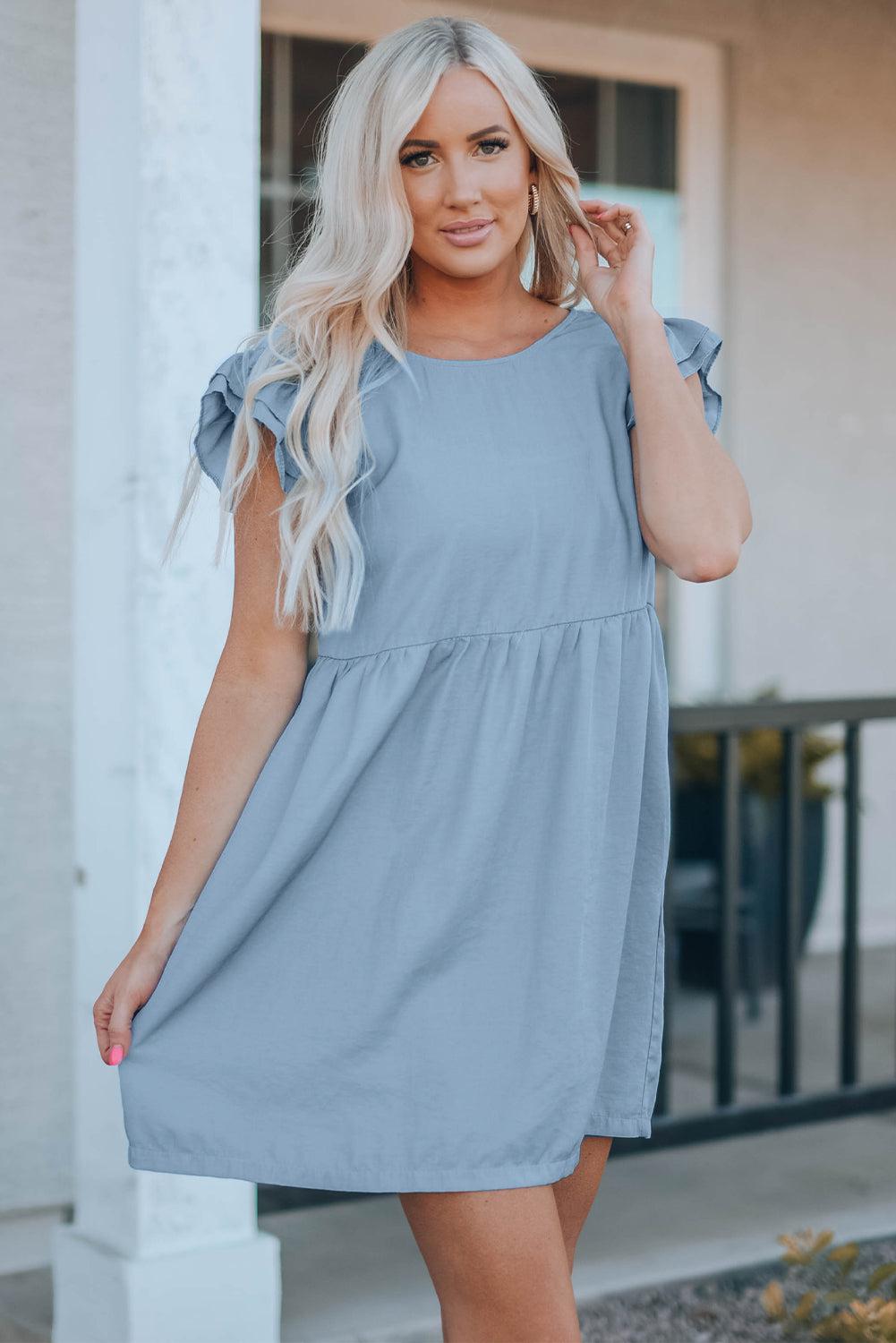 Flutter Sleeve Ruched Mini Dress BLUE ZONE PLANET