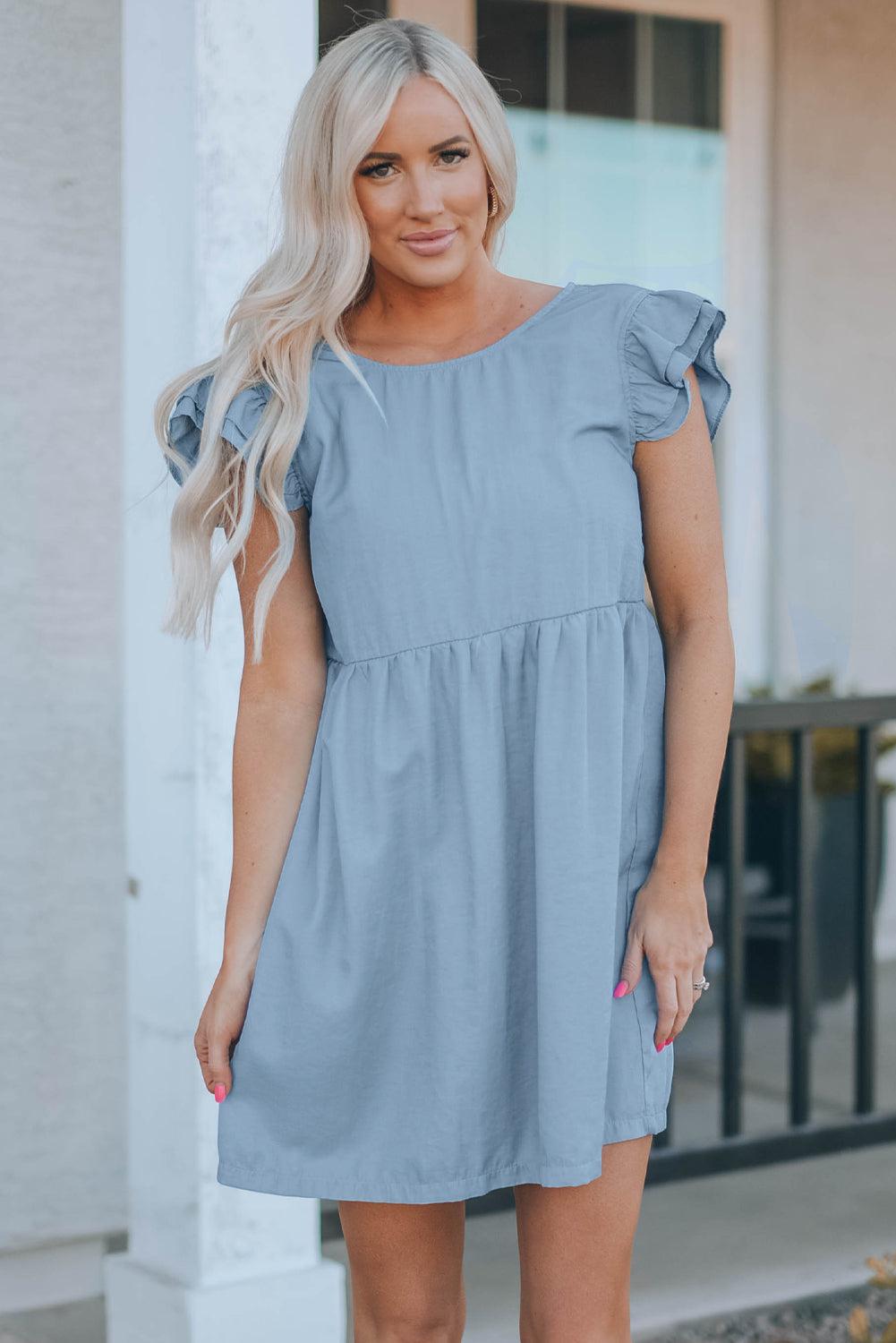 Flutter Sleeve Ruched Mini Dress BLUE ZONE PLANET