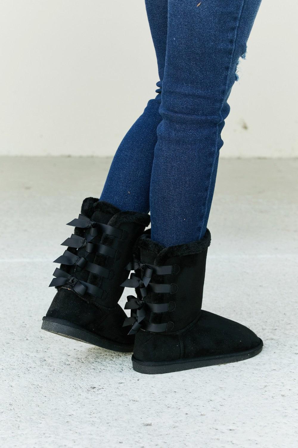 Forever Link Bow Detail Faux Suede Leather Snow Boots-BOOTIES-[Adult]-[Female]-2022 Online Blue Zone Planet
