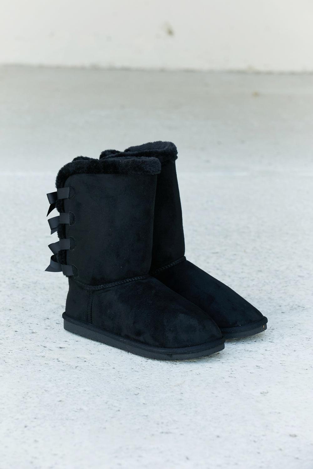 Forever Link Bow Detail Faux Suede Leather Snow Boots-BOOTIES-[Adult]-[Female]-2022 Online Blue Zone Planet