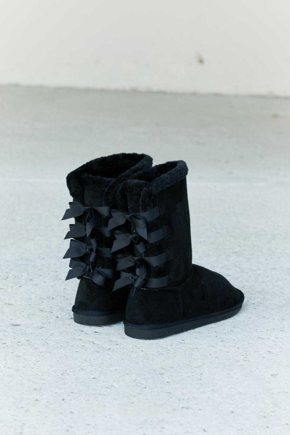 Forever Link Bow Detail Faux Suede Leather Snow Boots-BOOTIES-[Adult]-[Female]-2022 Online Blue Zone Planet