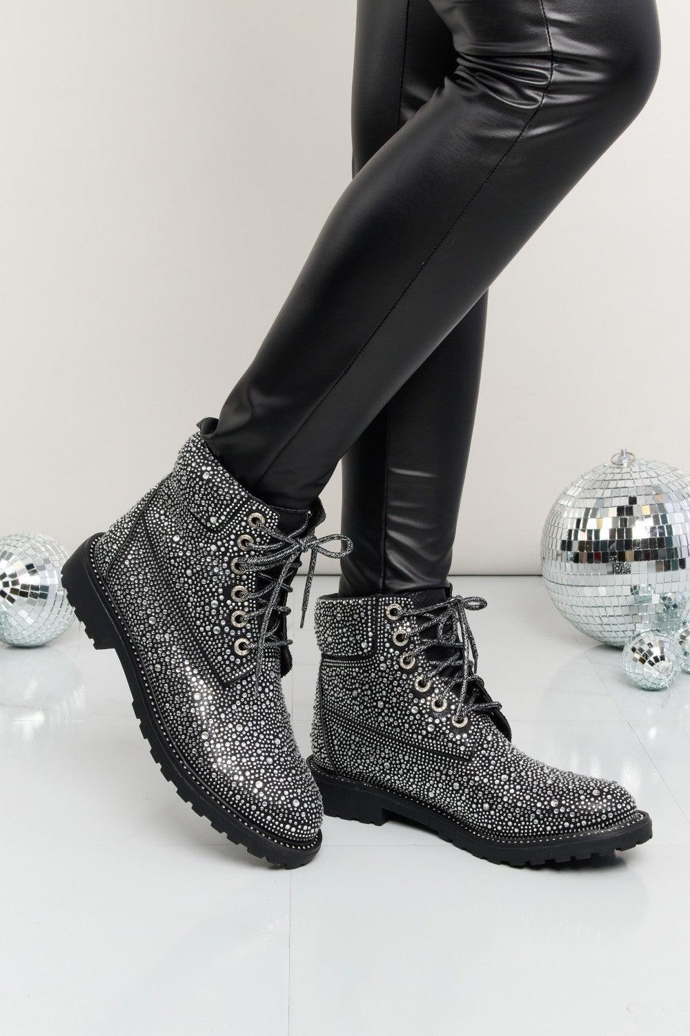Forever Link Glitter Lace-Up Combat Boots-SHOES-[Adult]-[Female]-2022 Online Blue Zone Planet