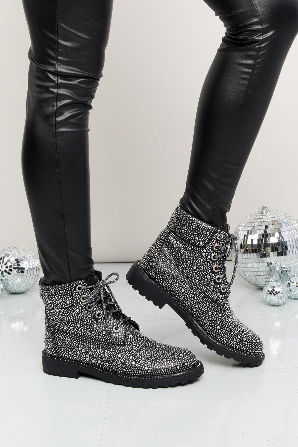 Forever Link Glitter Lace-Up Combat Boots-SHOES-[Adult]-[Female]-2022 Online Blue Zone Planet