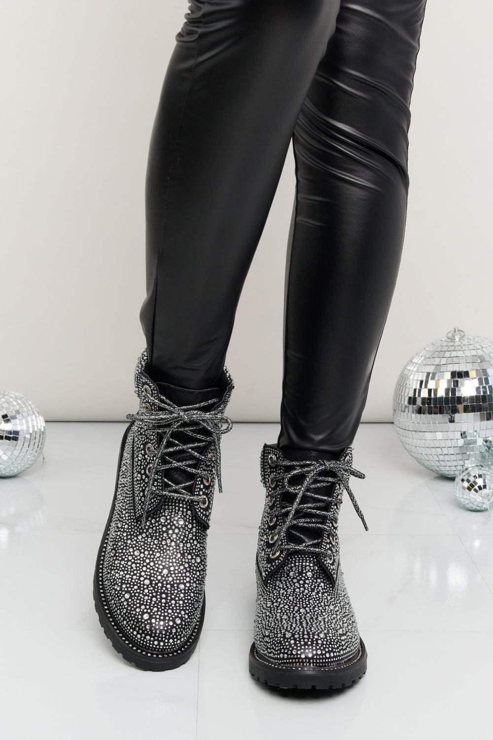 Forever Link Glitter Lace-Up Combat Boots-SHOES-[Adult]-[Female]-2022 Online Blue Zone Planet