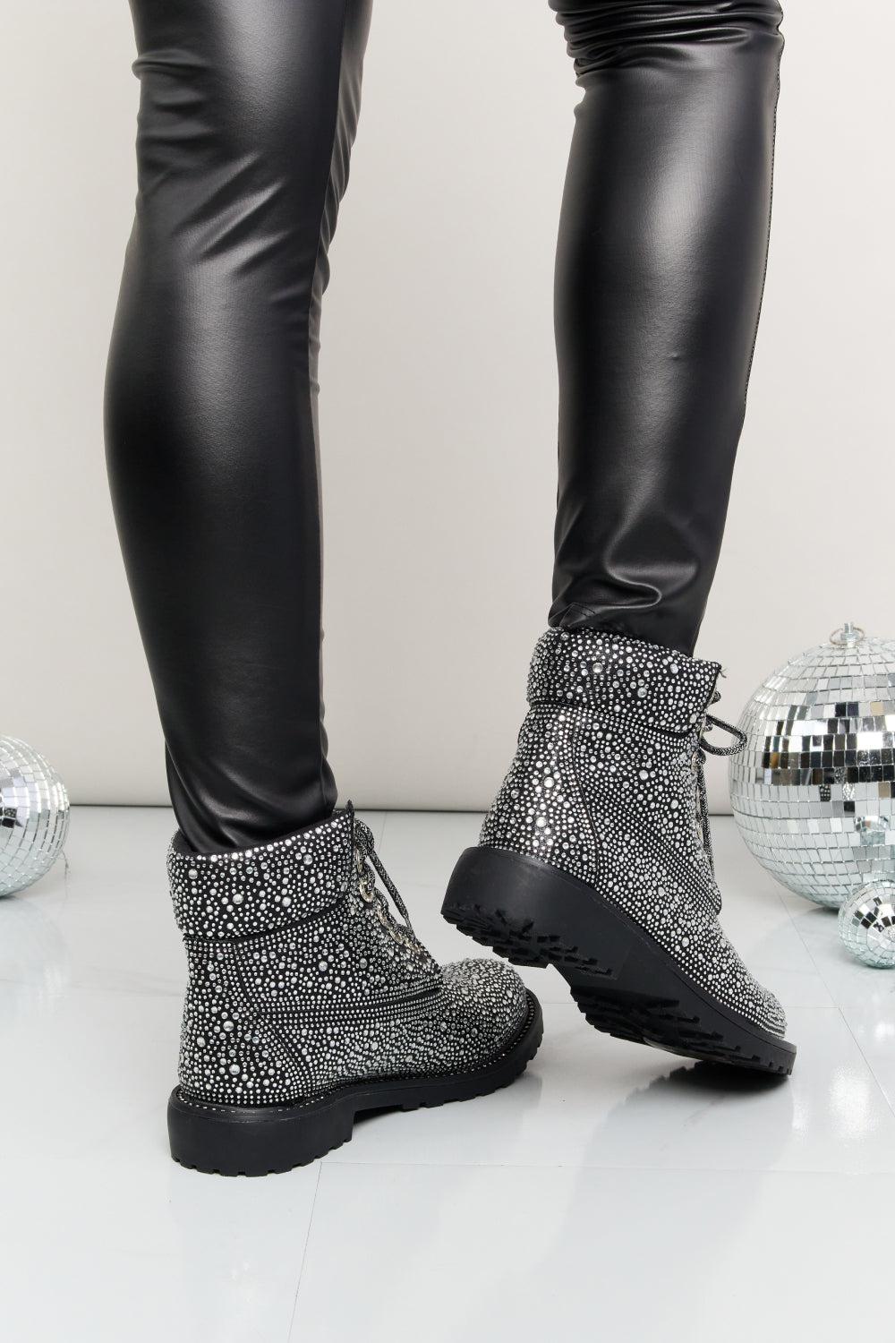 Forever Link Glitter Lace-Up Combat Boots-SHOES-[Adult]-[Female]-2022 Online Blue Zone Planet