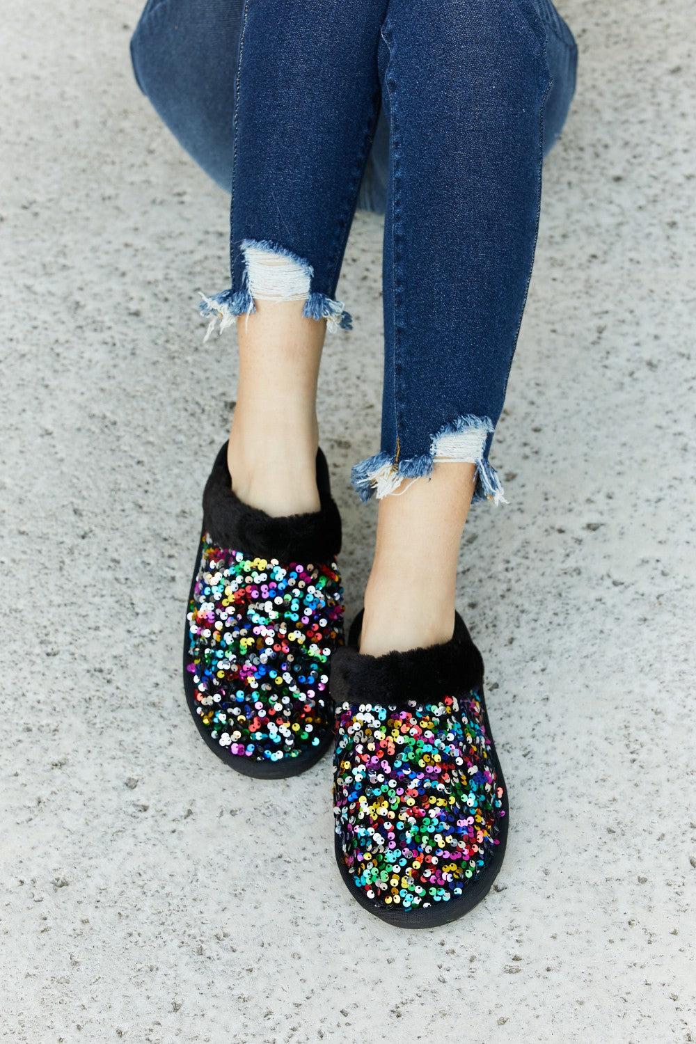 Forever Link Multicolored Sequin Faux Fur Slipper-BOOTIES-[Adult]-[Female]-2022 Online Blue Zone Planet