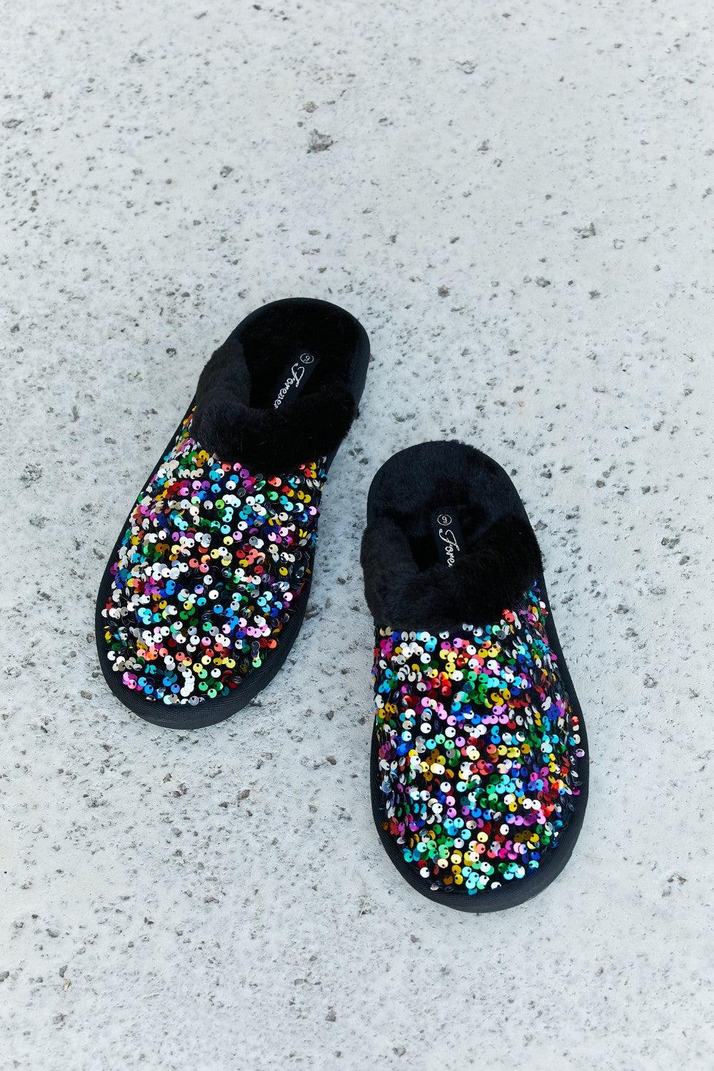 Forever Link Multicolored Sequin Faux Fur Slipper-BOOTIES-[Adult]-[Female]-2022 Online Blue Zone Planet