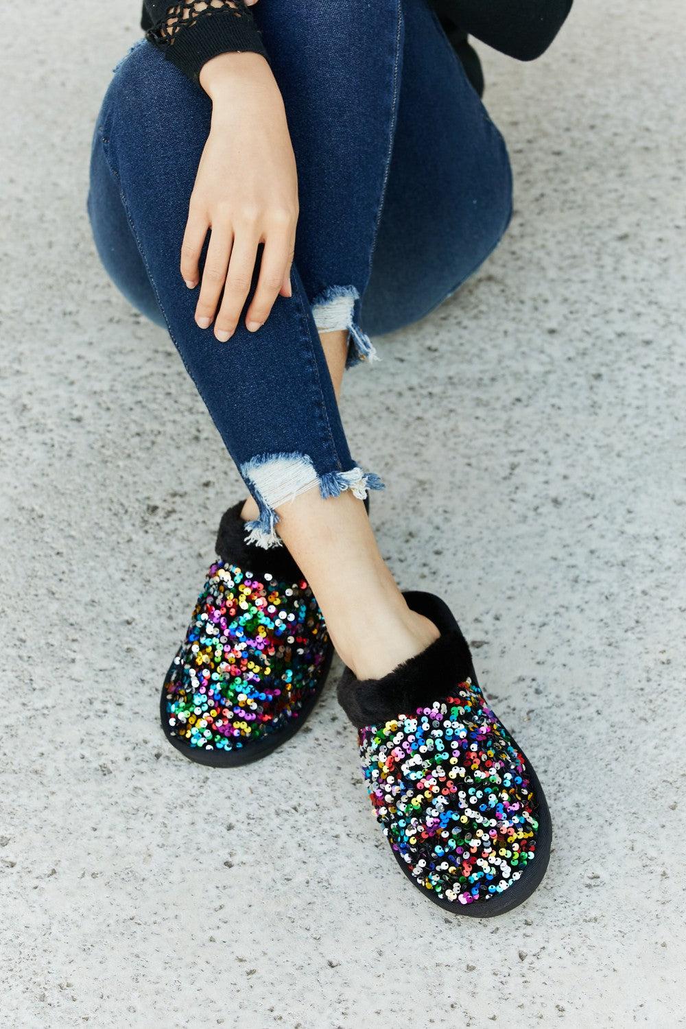 Forever Link Multicolored Sequin Faux Fur Slipper-BOOTIES-[Adult]-[Female]-Dazzle-6-2022 Online Blue Zone Planet