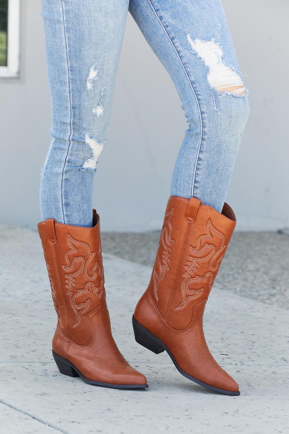 Fortune Dynamic Countryside Lane Mid-Calf Embroidered Cowboy Boots-TOPS / DRESSES-[Adult]-[Female]-Blue Zone Planet