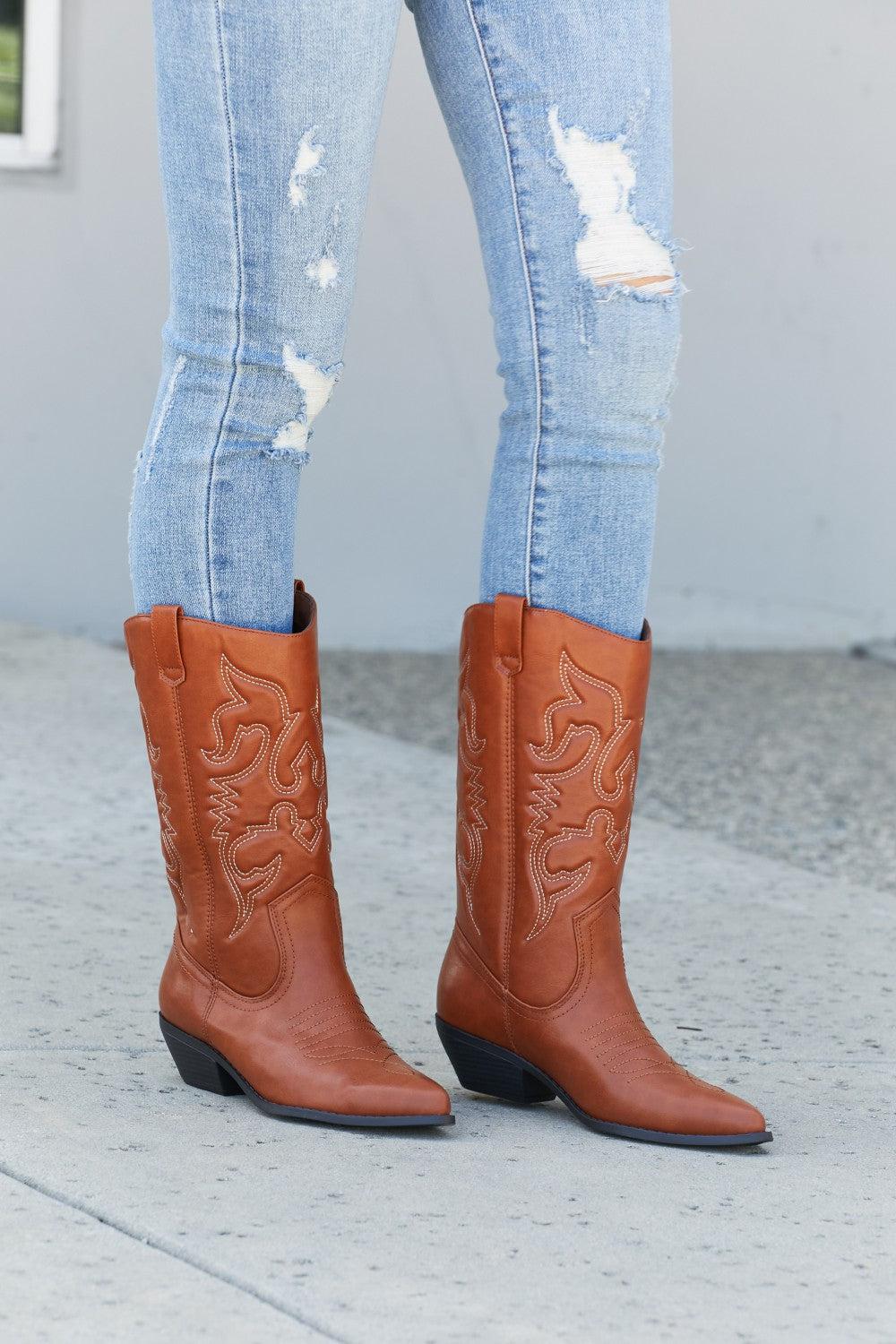 Fortune Dynamic Countryside Lane Mid-Calf Embroidered Cowboy Boots-TOPS / DRESSES-[Adult]-[Female]-Blue Zone Planet