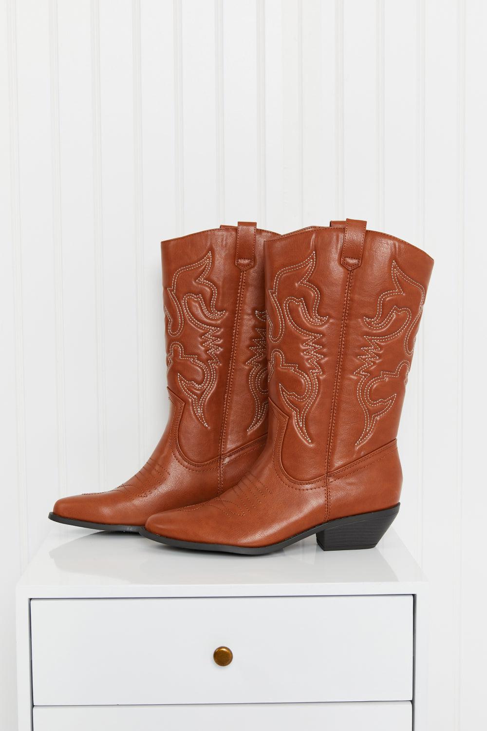 Fortune Dynamic Countryside Lane Mid-Calf Embroidered Cowboy Boots-TOPS / DRESSES-[Adult]-[Female]-Blue Zone Planet