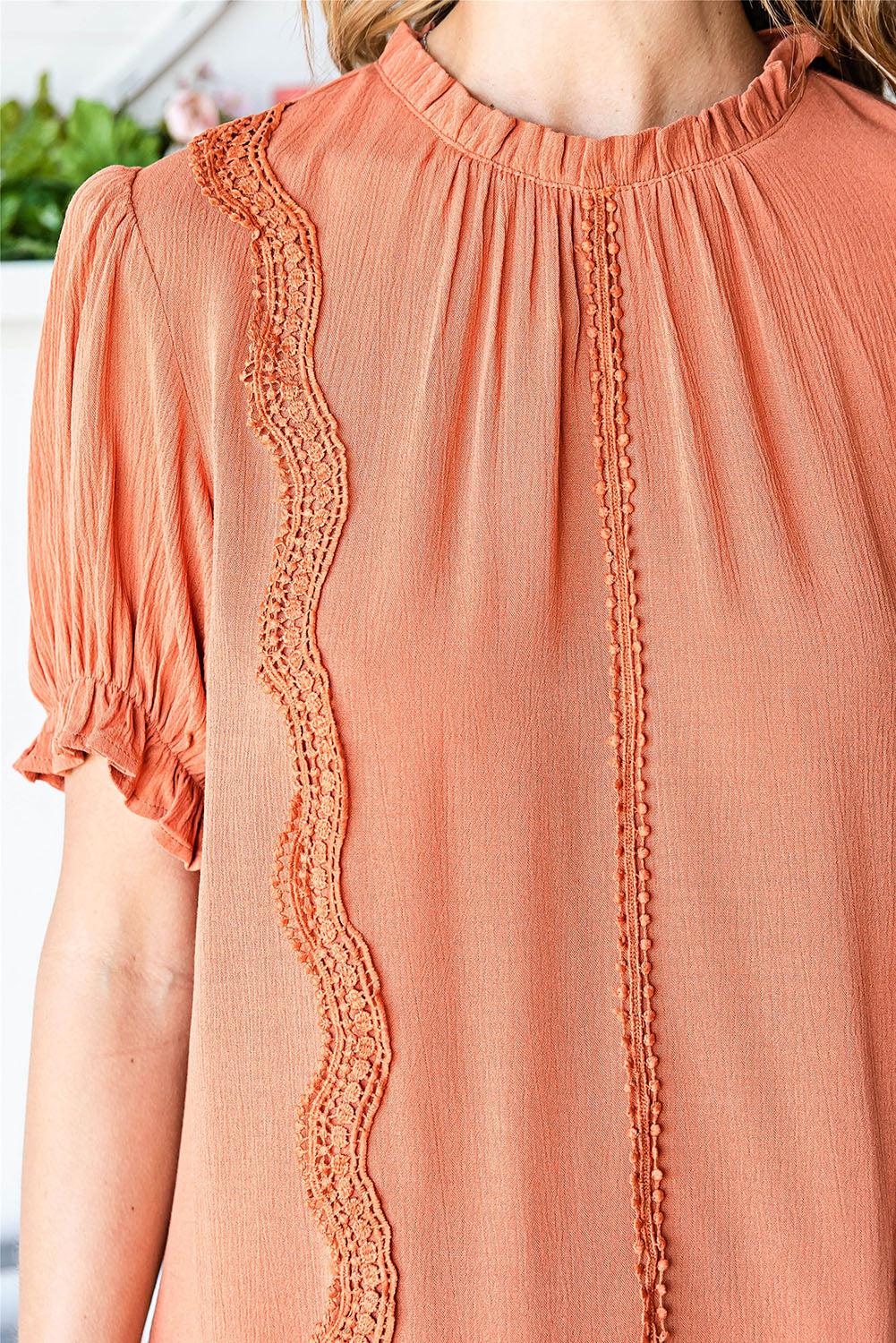 Frill Neck Short Flounce Sleeve Blouse BLUE ZONE PLANET