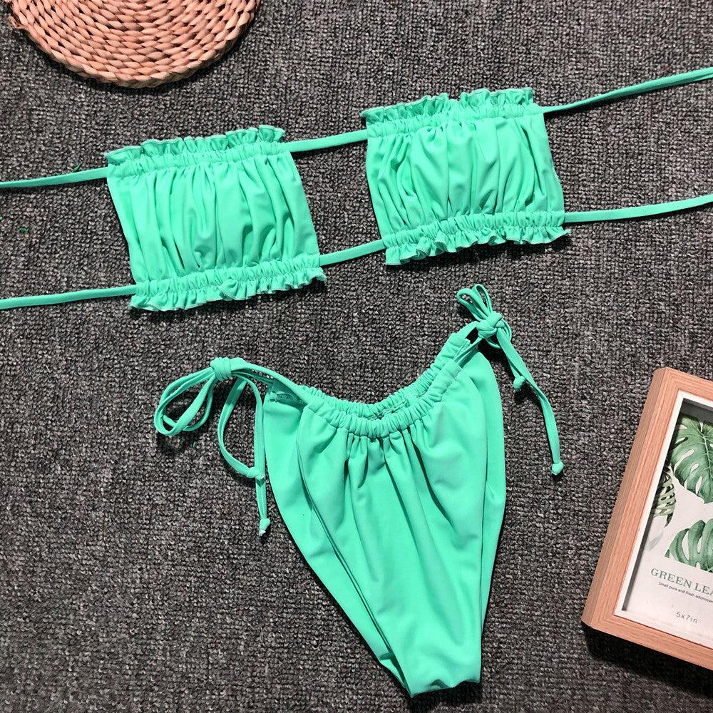 Frill Trim Ruched Bikini Set BLUE ZONE PLANET