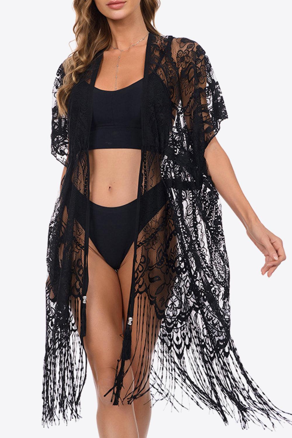 Fringe Trim Lace Cover-Up Dress BLUE ZONE PLANET