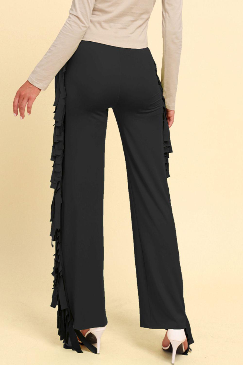 Fringe Trim Wide Leg Pants BLUE ZONE PLANET