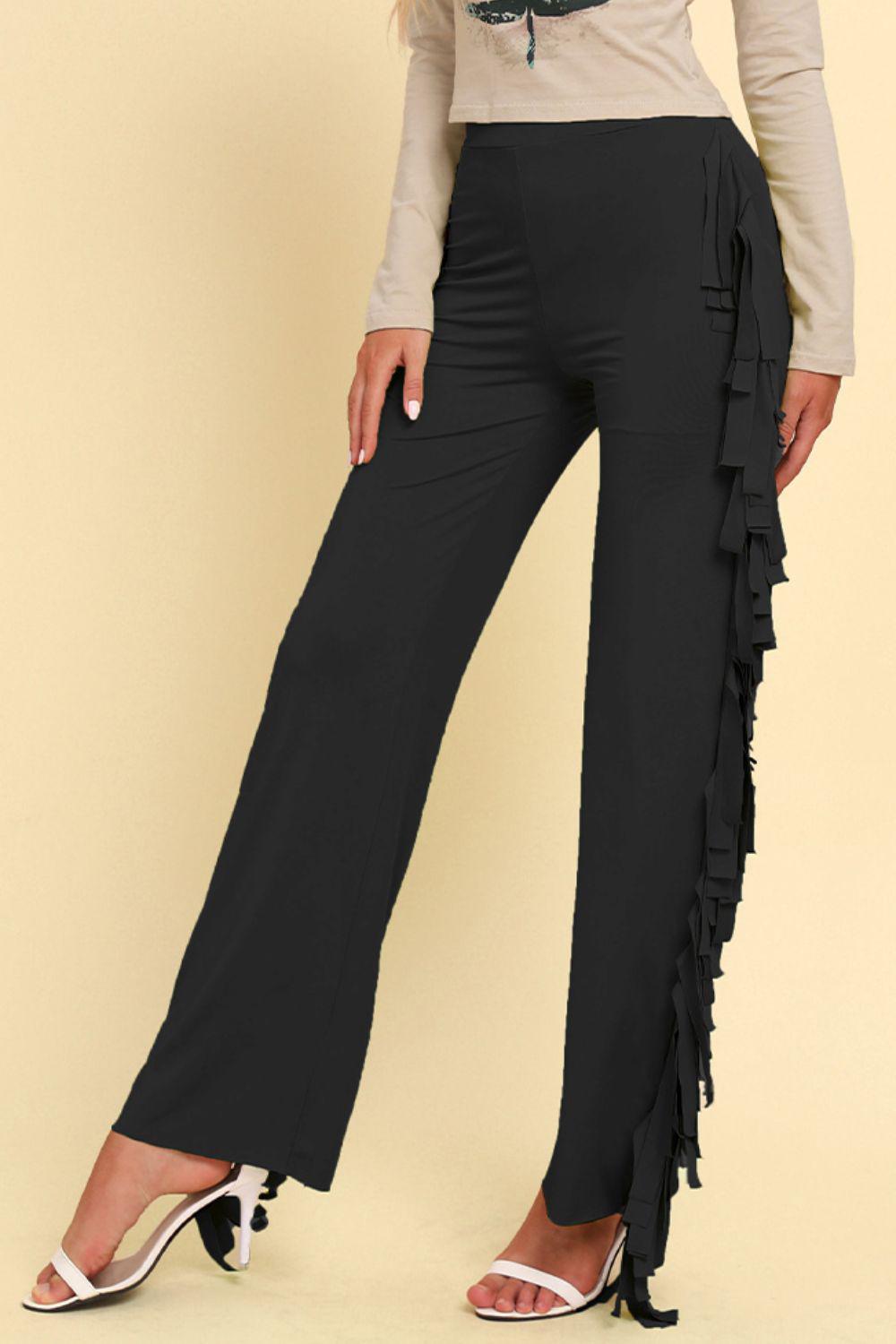 Fringe Trim Wide Leg Pants BLUE ZONE PLANET