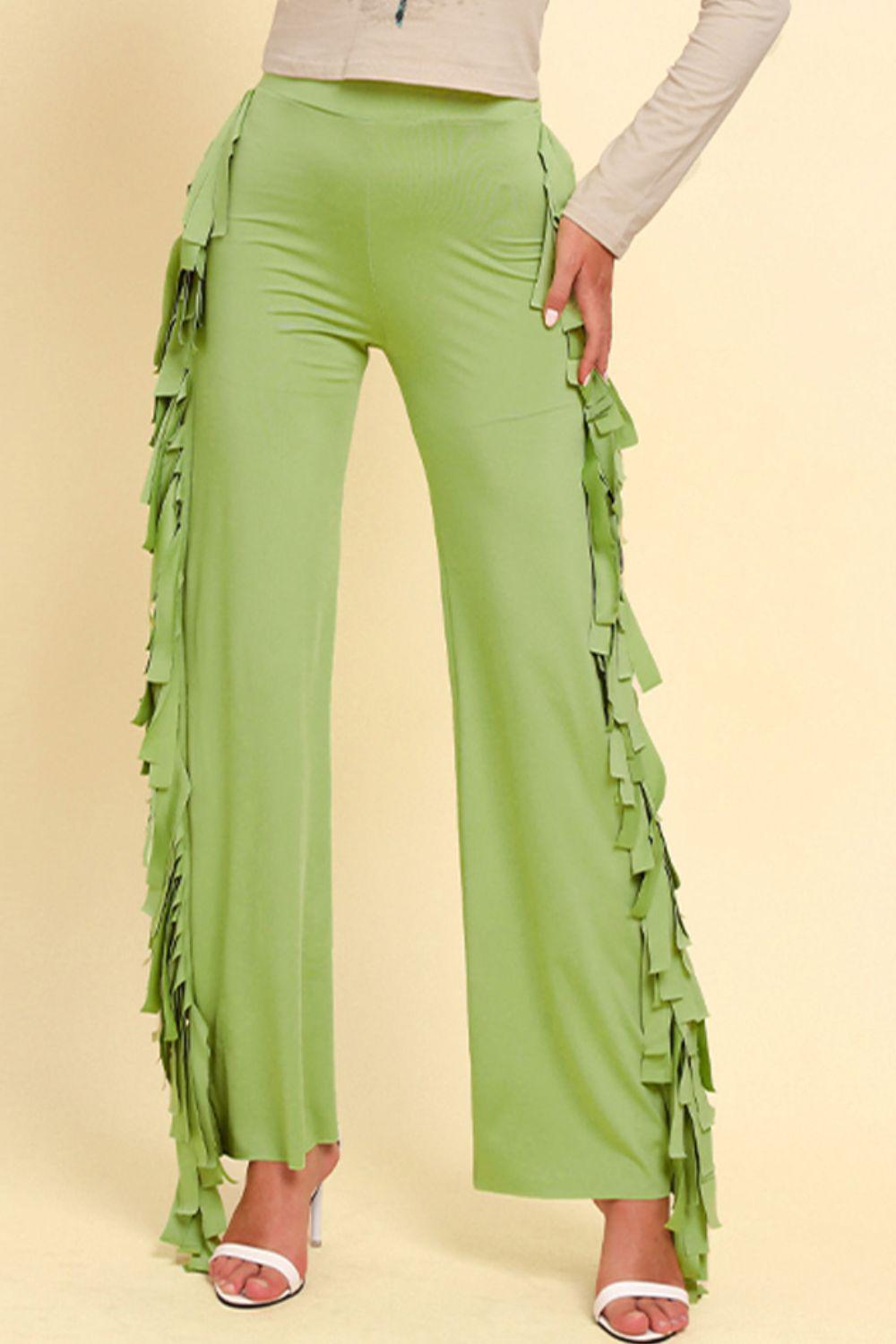 Fringe Trim Wide Leg Pants BLUE ZONE PLANET