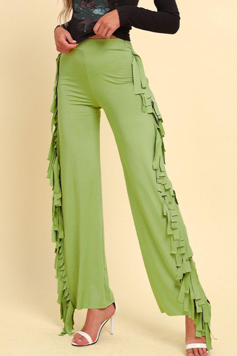 Fringe Trim Wide Leg Pants BLUE ZONE PLANET