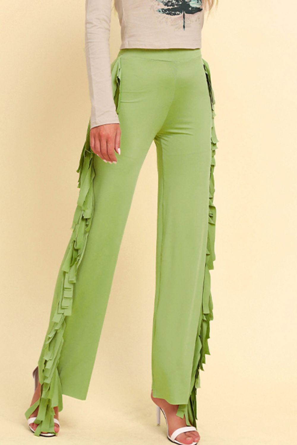 Fringe Trim Wide Leg Pants BLUE ZONE PLANET