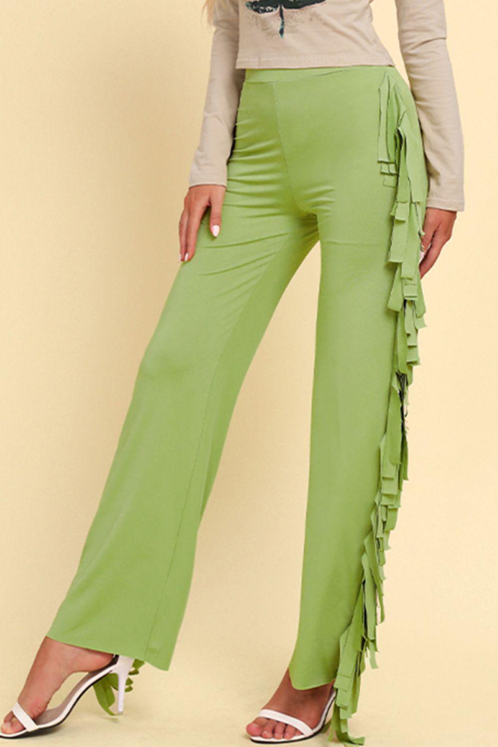 Fringe Trim Wide Leg Pants BLUE ZONE PLANET