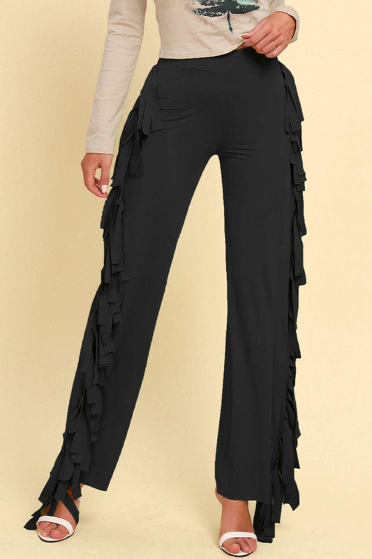 Fringe Trim Wide Leg Pants BLUE ZONE PLANET