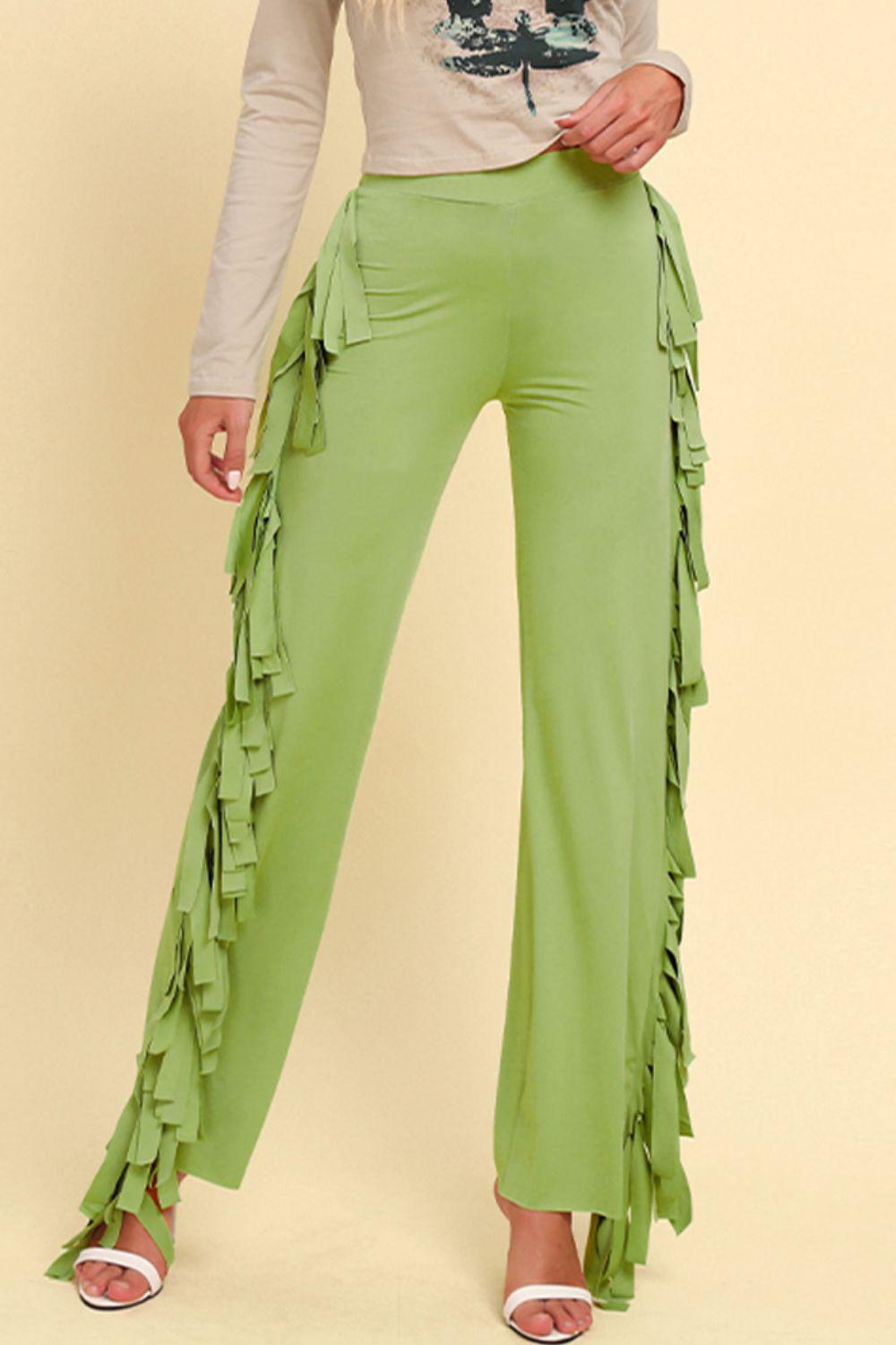 Fringe Trim Wide Leg Pants BLUE ZONE PLANET