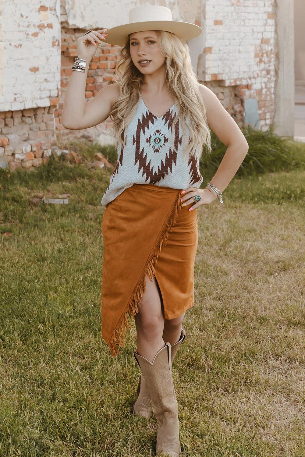 Fringe Trim Wrap Skirt-TOPS / DRESSES-[Adult]-[Female]-Blue Zone Planet