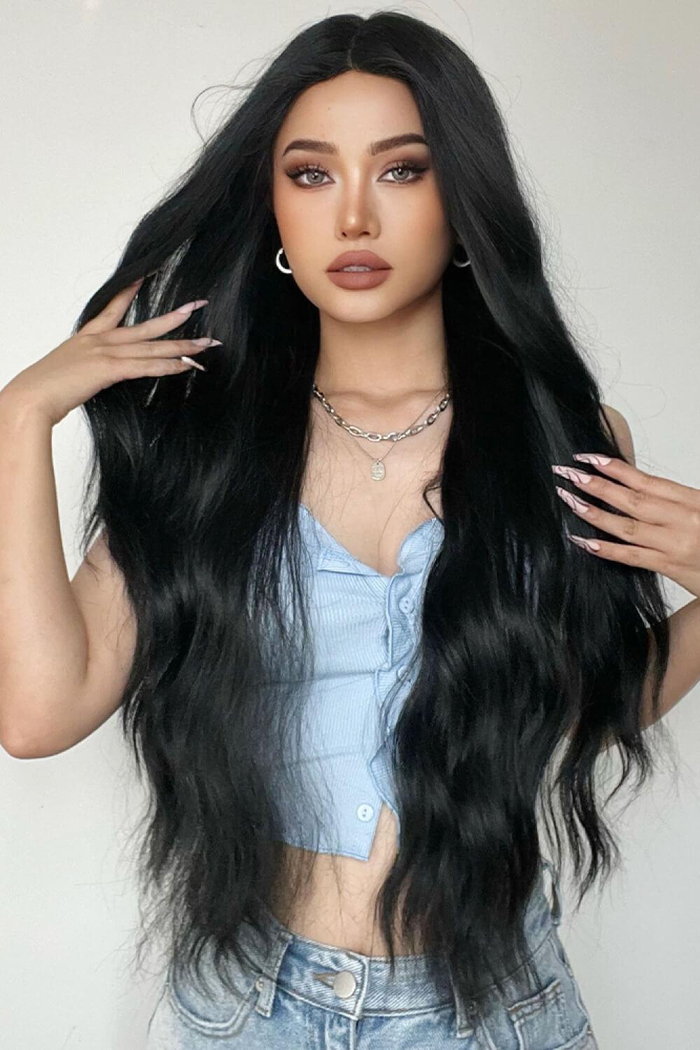 Full Machine Long Wave Synthetic Wigs 28'' BLUE ZONE PLANET